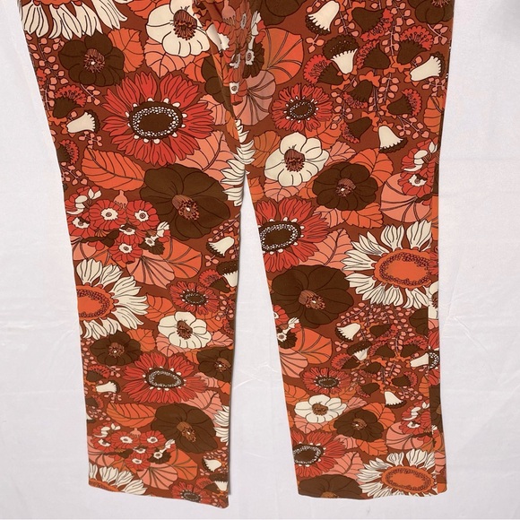 Zara Retro Vintage Orange Flower Print High Rise Flare Leg Pants M - Picture 13 of 16